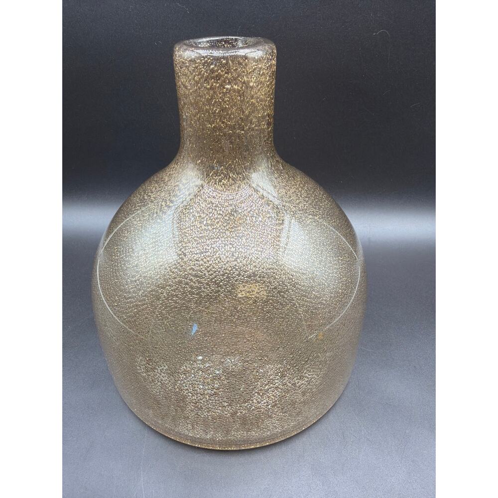 Crate & Barrel Sabine Bubble Glass Vase Smoky Gold Textured Art Glass 8” Modern